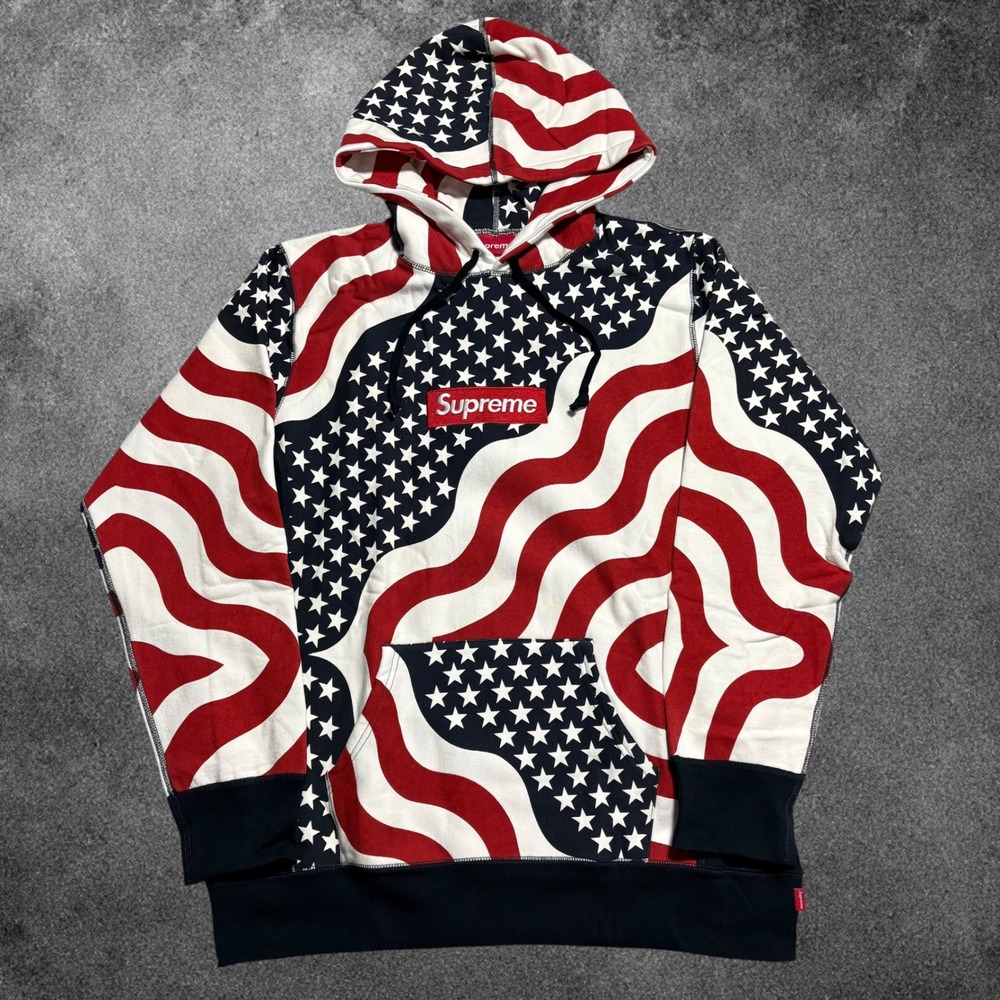 Supreme Box Logo Hooded Sweatshirt Mens XL American Flag USA Stars Stripes FW14